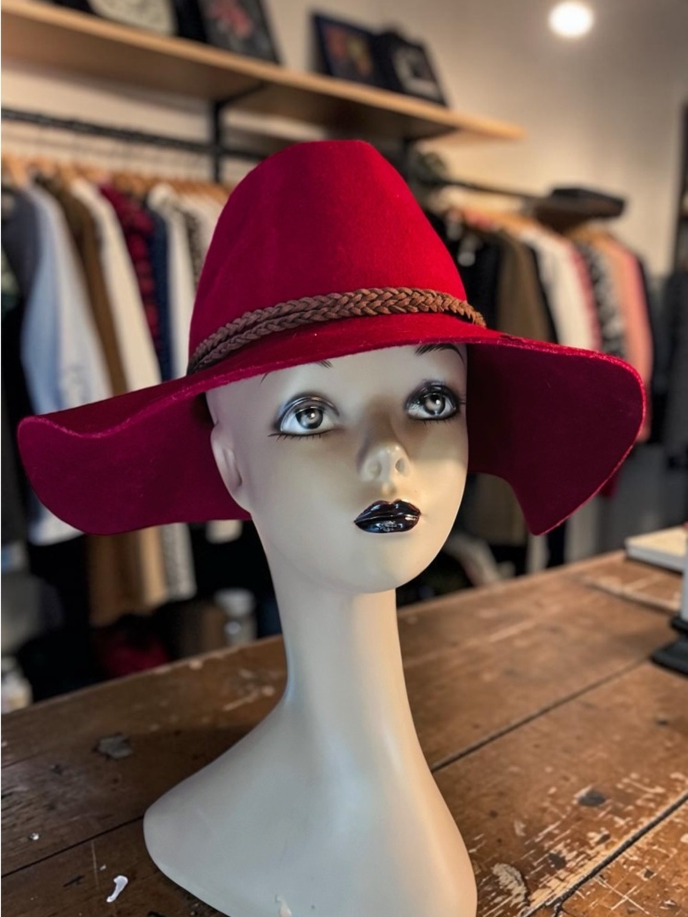 Lovely Bird Red Free People Wool Floppy Hat One Size EUC